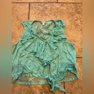 Ruffle front tie up tank with lace back